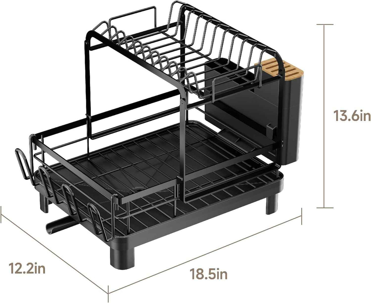 Runnatal 2-Tier Dish Drying Rack, Large Dish Rack with Drainboard Set, Detachable 4-in-1 Large Capacity Dish Drainer Over The Sink Anti-Rust for Kitchen Counter, Black