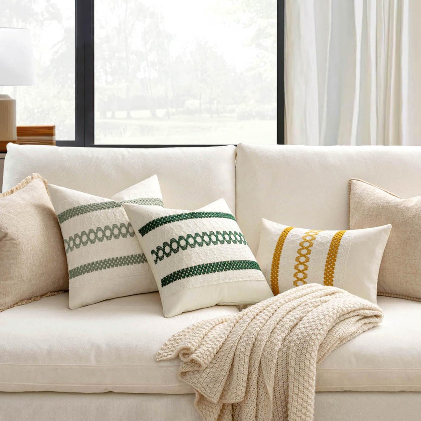 MIULEE Set of 2 Dark Green Boho Christmas Decorative Pillow Covers 18x18 Inch Farmhouse Rustic Couch Throw Pillows Modern Spring Cotton Cushion Cover Retro Macrame Woven Home Decor for Bed Sofa Chair