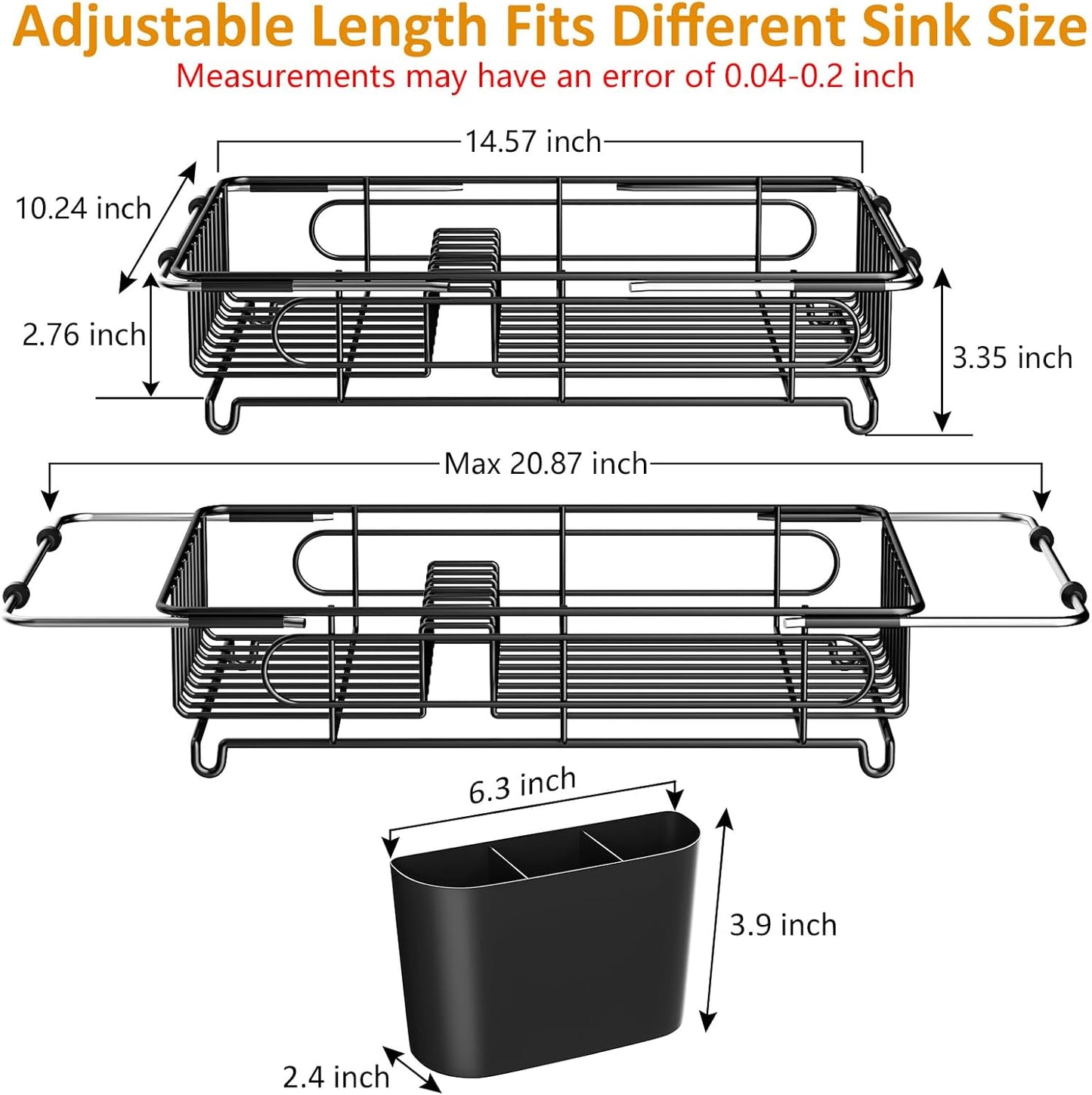 Expandable in Sink Dish Drying Rack,Small Dish Rack Over Sink with Utensil Holder,Stainless Steel Dish Drainers for Kitchen Counter,Sink Drying Rack for Small Space,14.57“-20.87”L x 10.24“W x 2.76”D