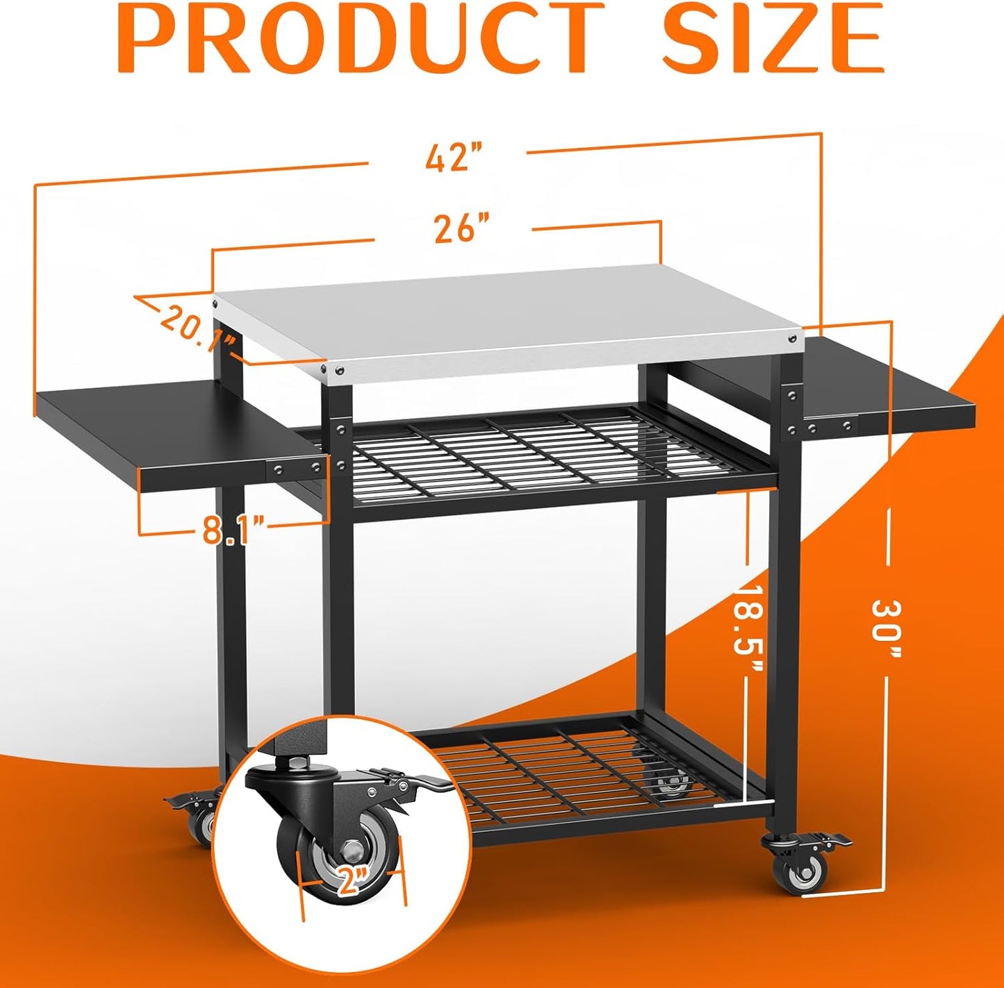 Outdoor Grill Table, Stainless Steel Grill Cart for Blackstone Griddle, Pizza Oven Stand for Onni, Kitchen Cooking Prep Table BBQ Cart for Party, Bar, Camping