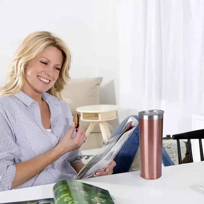 20 oz Skinny Tumblers with Lid and Straw,Stainless Steel Vacuum Insulated Tumbler Cup Double Wall Travel Coffee Mug, Thermal Water Tumbler for Hot and Cold Drinks(Rose Gold,4)