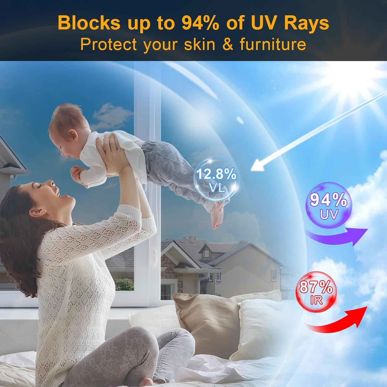 Window Privacy Film One Way Daytime Privacy Static Cling Sun Blocking Anti UV Reflective Window Tint for Home and Office, Tinted Black, 17.5 inch X 78.7 inch