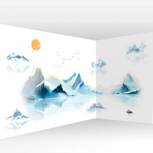 artgeist Wall Mural Peel and Stick Mountains 212x98 in - XXL Self-Adhesive Corner Wallpaper Removable Large Sticker Foil Angle Wallpaper Mountains Lake Birds Landscape c-C-10113-a-a