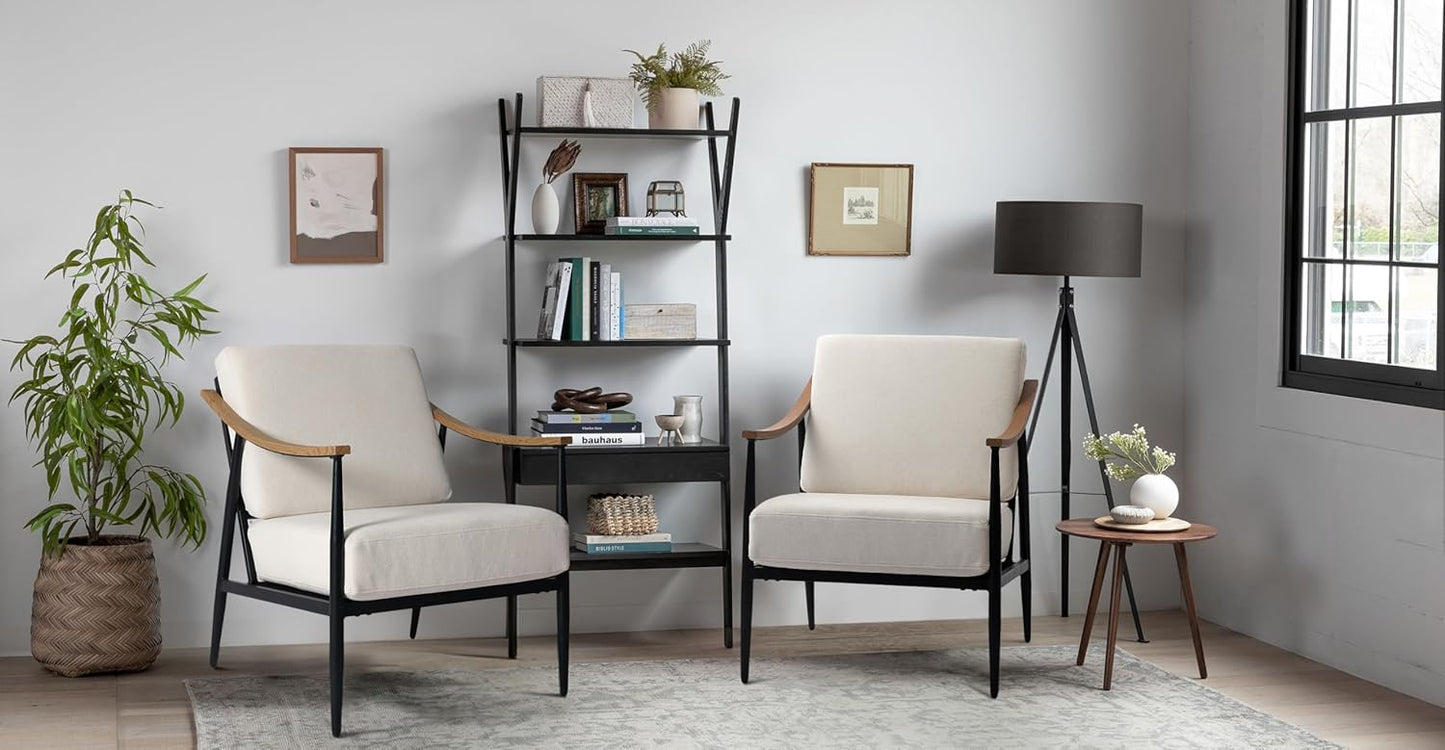 Modern Accent Chairs Set of 2 for Living Room Bedroom Mid Century Arm Chairs Upholstered Office Accent Chairs Comfy Waiting Room Chairs with Metal Frame, Cream White