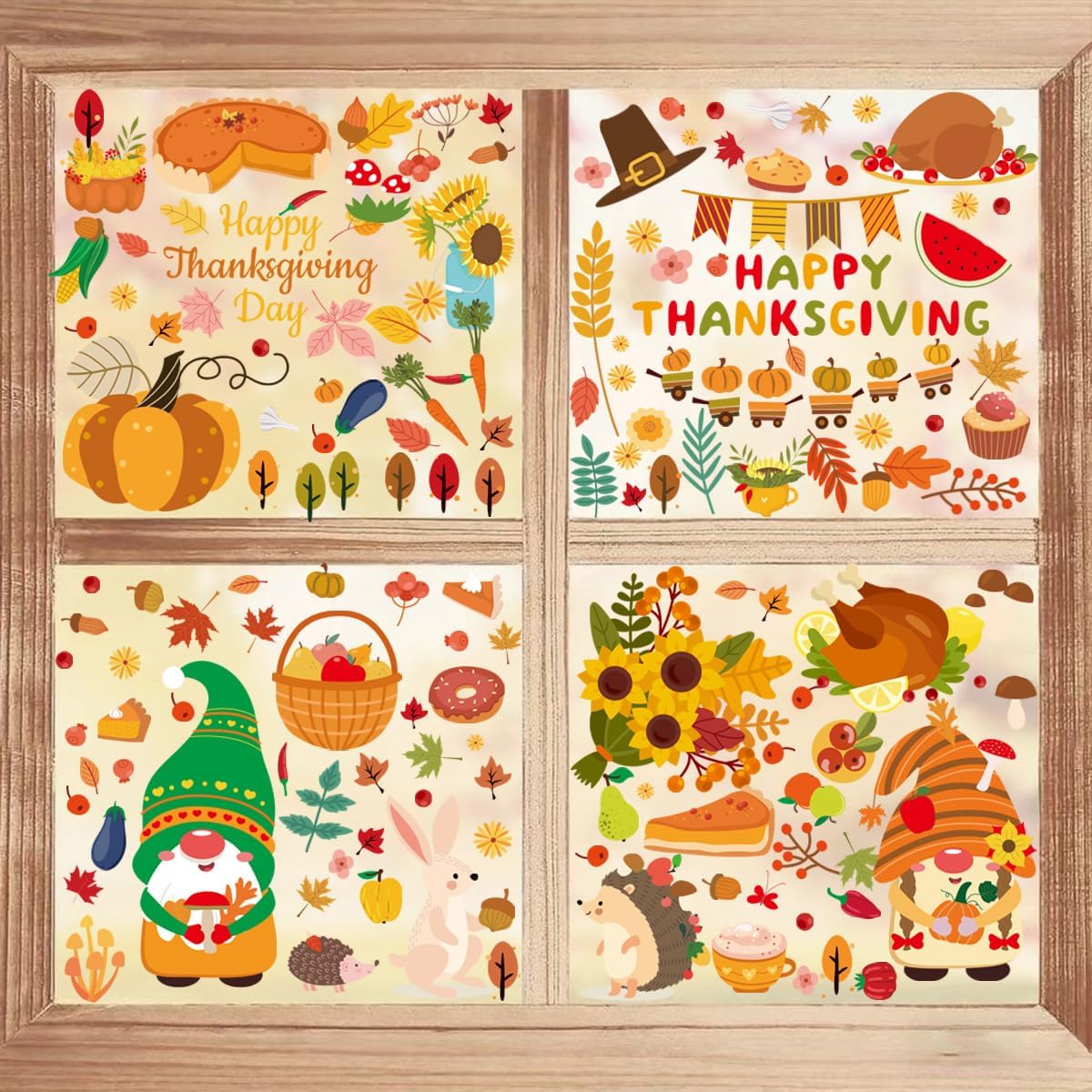 Bloss Fall Window Clings for Glass Windows,9 Sheets 153Pcs Thanksgiving Pumpkin Fall Windows Stickers Decals for Kids, Autumn Window Clings for Fall Decorations,Gnome Windows Cling for Autumn Decor