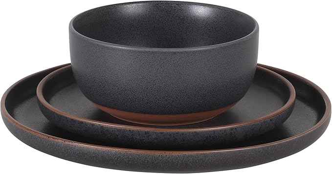 Gibson Elite Abbey Circle 12 Piece (Service for 4) Plates and Bowls Reactive Matte Glaze Dishes Stoneware Ceramic Dinnerware Set - Navy Blue