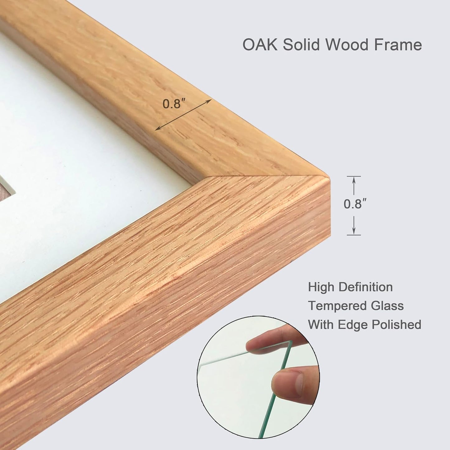 8x10 Picture Frame Set of 4 OAK Solid Wood with Real Glass for Pictures 5x7 with Mat or 8x10 Without Mat, Wall Mount or Tabletop Gallery Photo Frames(4 Pack, Oak)