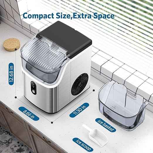 COWSAR Nugget Ice Makers Countertop Soft Chewable Pellet Ice Machine with Auto-Cleaning Function, 34Lbs/24H, Portable Ice Makers for Kitchen, Office, Home,Silver