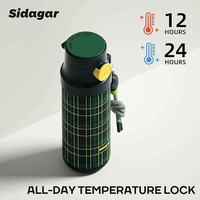 18 oz Insulated Water Bottle, Stainless Steel Travel Mug with Lid, Double Wall Vacuum Sports Water Bottle, BPA Free, Leak-Proof, Fits in Car Cup Holder, Great for Men Kid School, Green