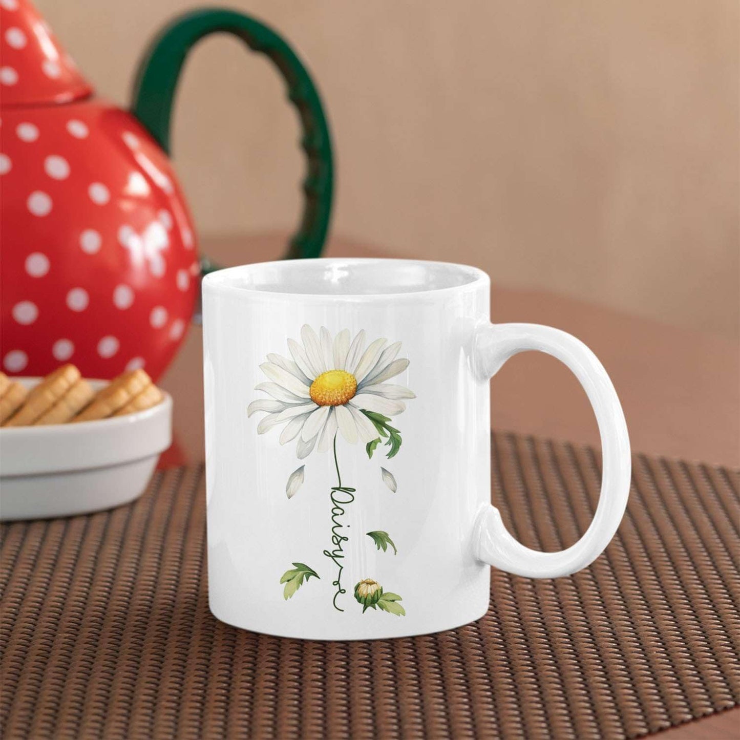 Lovely Daisy Flower Ceramic Mug, Customized Name On Floral Coffee Cup, Personalized Floral Accent Mug 11oz 15oz, Custom Daisy Lover Cup, Gift For Friend And Coworker, Novelty Daisy Mug