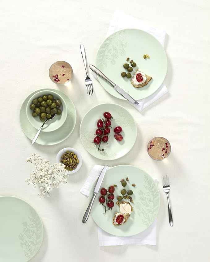 Oneida 897395 Roseto 12-Piece Dinnerware Set, Soft Sage