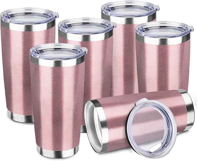 StarSpeed 20oz Tumbler Bulk with Lid, Stainless Steel Insulated Tumblers Double Wall Vacuum Insulated Travel Mug, Powder Coated Coffee Cups for Hot and Cold Drinks(Rose Gold,6)