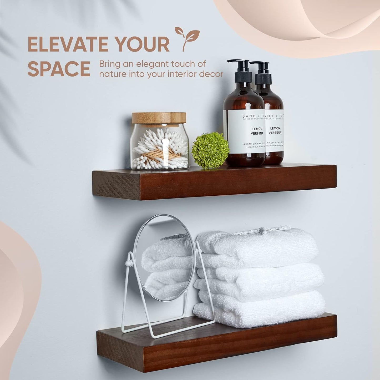 Homeforia Walnut 18 inch Floating Shelf, High End Solid Real Wood 18inch Floating Shelves for Wall Mounted, Dark Brown 18 inches Long Floating Shelves, Heavy Duty Bracket, 18 X 6.5 X 1.75 in, Set of 2