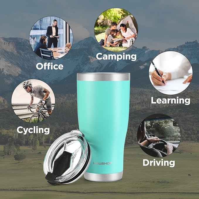 HAUSHOF 30 oz Tumbler, Stainless Steel Vacuum Insulated Coffee Tumbler Water Cup, Double Wall Travel Mug with Lid, Perfect for Hot and Cold Drinks