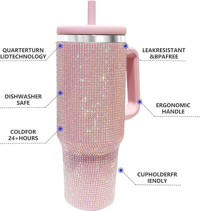 40-OZ Insulated Water Bottle,Insulated Stainless Steel Tumbler,Reusable Cold Drink Thermos,BPA-Free, Double-Wall Stainless Steel Water Bottle (Lilac Purple-Diamond, 40, Fluid Ounces)