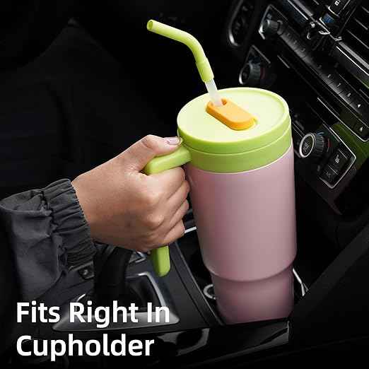 Konokyo Insulated Tumbler with Handle and Straw,40 OZ Vacuum Stainless Steel Water Bottle Travel Mug Metal Cup with Fruit Diffuser,Pink Grey
