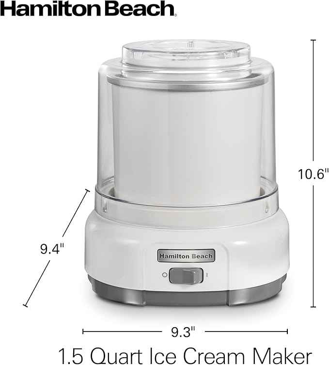Hamilton Beach Electric Automatic Ice Cream Maker, Frozen Yogurt, Sorbet, Custard, 1.5 quart, White (68880)