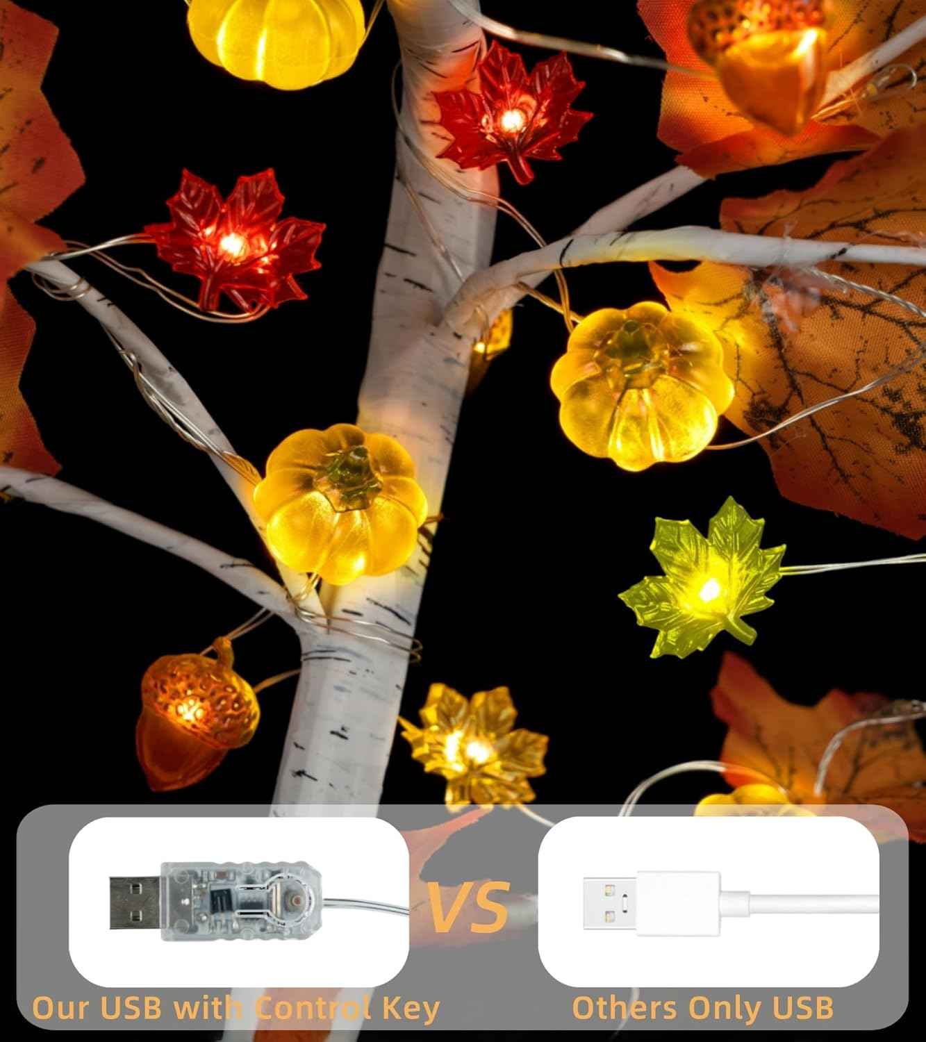 Thanksgiving Lights 10FT 30 LED Fall Lights 3D Pumpkin Maple Leaf Acorn USB/Battery Operated String Lights Halloween Decorations Indoor Fall Decorations for Home Garland Party Autumn