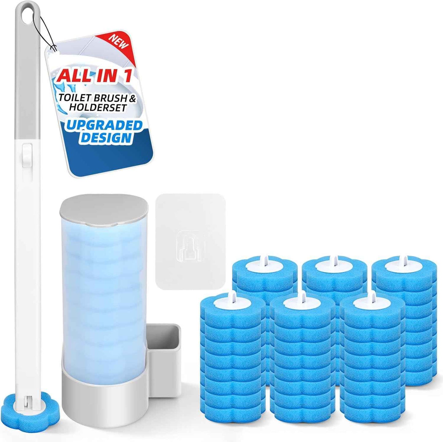Disposable Toilet Brush with 48 Refills, Toilet Brushes and Holders, Toilet Wand Brush Starter Kit, Wall Mounted Toilet Bowl Cleaner Wand for Bathroom Maintenance