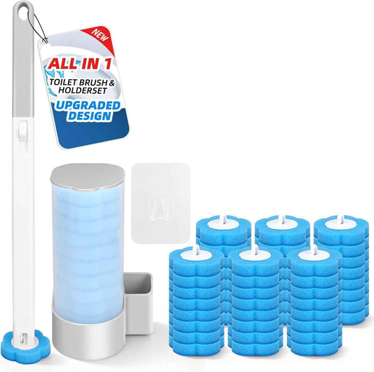 Disposable Toilet Brush with 48 Refills, Toilet Brushes and Holders, Toilet Wand Brush Starter Kit, Wall Mounted Toilet Bowl Cleaner Wand for Bathroom Maintenance