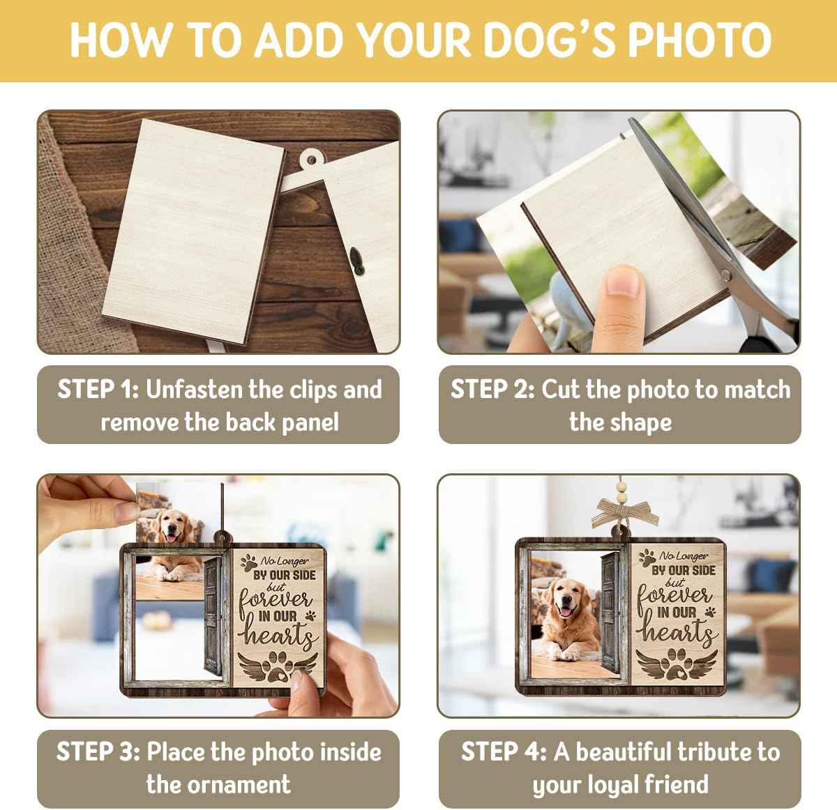 Dog Photo Frame Memorial Ornaments, Personalized Ornaments for Pet Loss Sympathy Gift, Memorial Picture Frame Ornament for Hanging Decor, Loss of Dog Customized Gifts