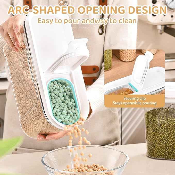 Cereal Container and Rice Storage Dispenser-Airtight Food Storage Organizers BPA-free Plastic Kitchen Pantry Storage Containers food-grade PET material Suitable for rice, grains (4L(4PC)