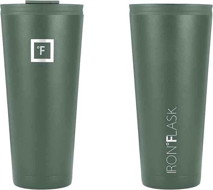 IRON °FLASK Classic Tumbler - Vacuum Insulated Stainless Steel Water Bottle, Double Walled, Drinking Cup, Insulated Travel Mug (Sage, 32 oz Solid Lid)