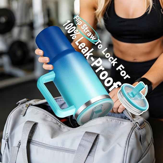 BENZZO 40 oz Insulated Water Bottle With Handle Stainless Steel Tumbler Travel Mug for Hot and Cold