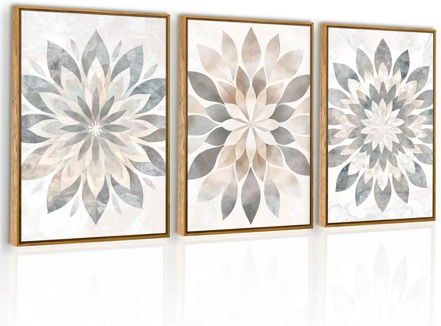 QTUSYUR Boho Mandala Wall Art - Large Farmed Neutral Minimalist Art Print - Farmhouse Floral Canvas Artwork for Bedroom and Living Room- Modern Elegant Flower Wall Pictures for Home Decor 16”×24”×3