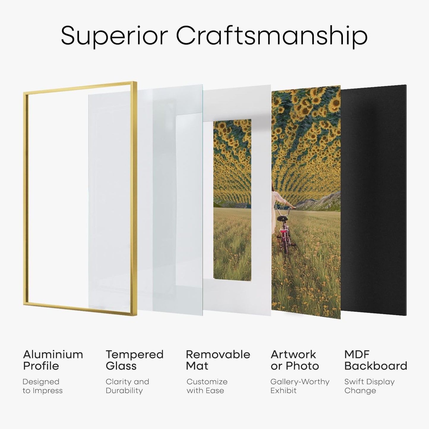 Homeforia 4x6 Picture Frame Gold, High End Metal 4 x 6 Gold Frames with Mat 3 x 5 for Print, 4by6 Desk Frame Matted to 3x5 inch Photo, 4 by 6 Wall or Tabletop Frame, Tempered Glass, Wall Kit, Set of 1