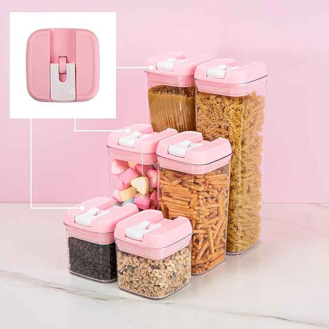 U-QE Airtight Food Storage Containers -6 Piece BPA Free Clear Plastic Airtight Containers with Easy Lock Lids for Kitchen Pantry Organization and Storage - Sugar, Flour, Cereal, Labels & Marker