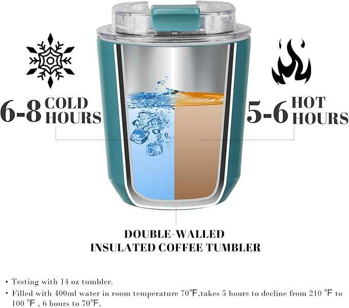 Puraville 2 Pack Insulated Tumblers with Lid, 10 oz Travel Coffee Mug Stainless Steel Vacuum Cup, Leak Proof Double Walled Coffee Tumbler for Iced and Hot Drinks, Peacock Blue and Cream