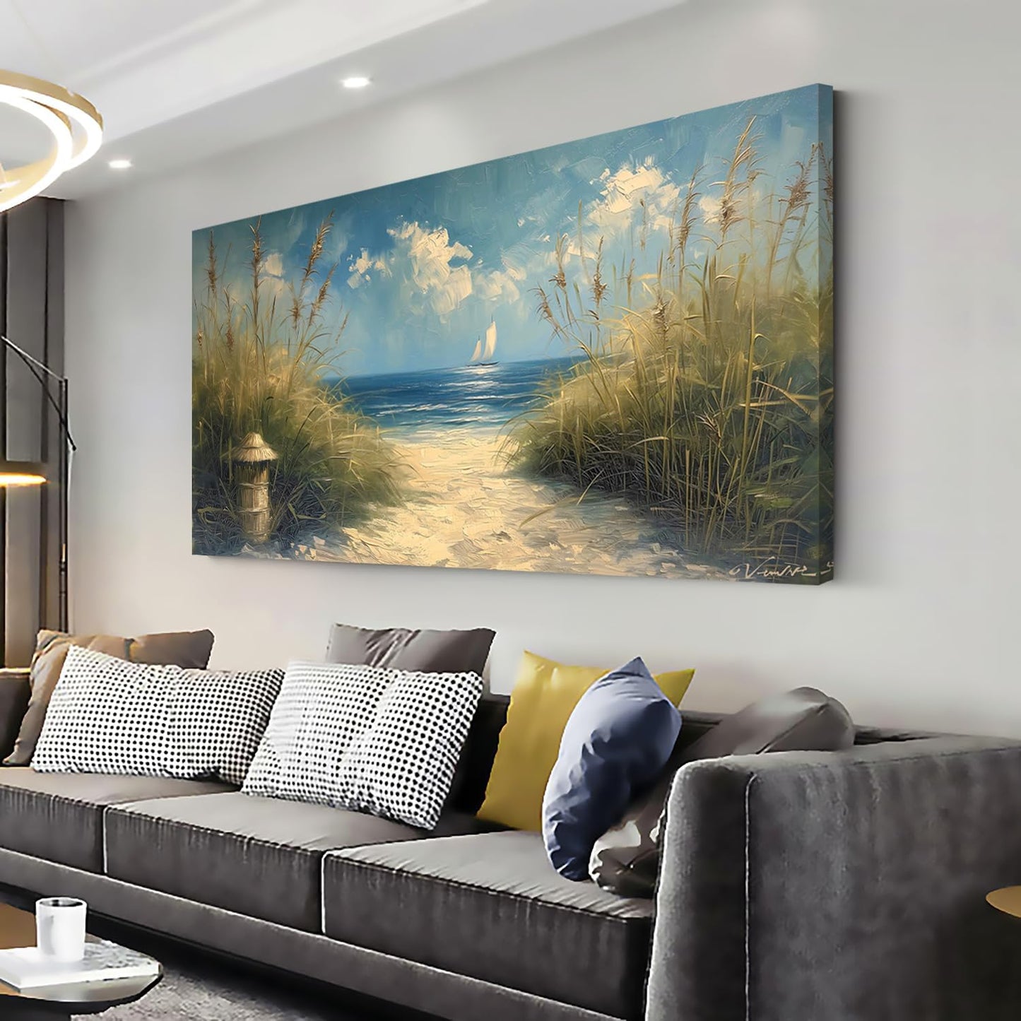 LASMOND Beautiful White Sandy Beach by Seaside Landscape Wall Art Decor Artwork for Bedroom Living Room (20x40 Inches)