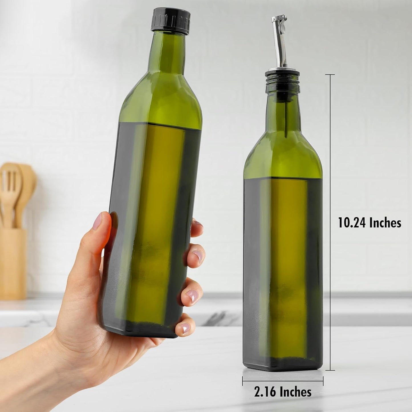Zulay Kitchen 17oz Olive Oil Dispenser Bottle – Glass Oil Cruet with Spout, Funnel & Pourers, Easy-Pour Decanter for Kitchen Cooking and Serving (Dark Brown)