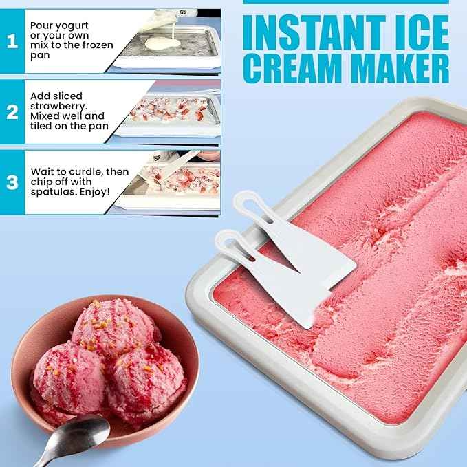 Extra Large Rolled Ice Cream Maker (14"x10") - Make Instant IceCream w/the Family - Manual Roll Your Own IceCream - Roll Ice Cream Tray