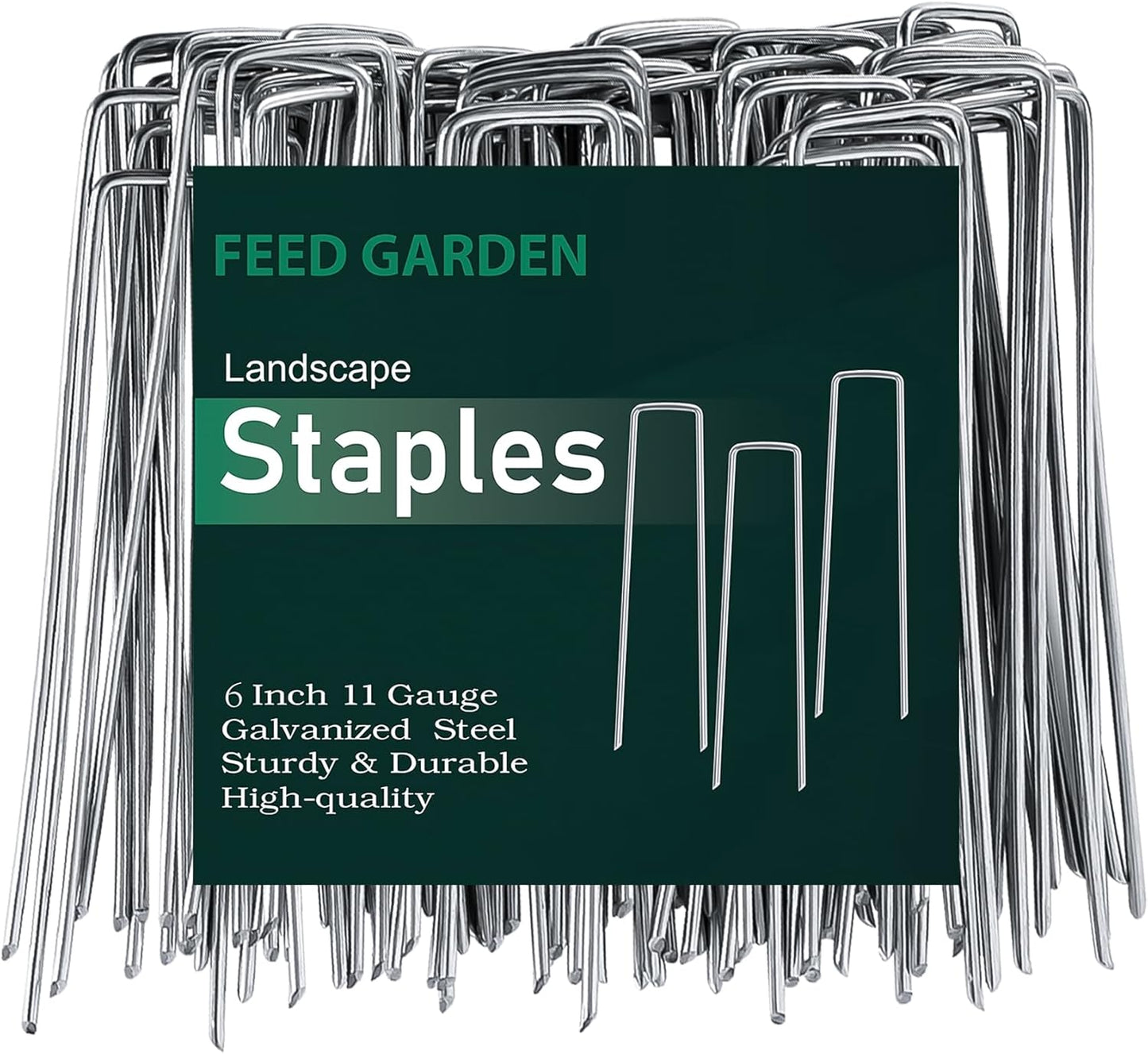 FEED GARDEN 6 Inch 500 Pack Galvanized Landscape Staples Plant Cover Pins 11 Gauge Tent Stakes Garden Stakes Landscaping Fabric SOD Pins Yard Spikes for Decoration Weed Barrier Fabric