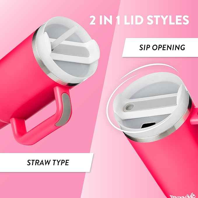 40oz Tumbler With Handle & Straw, Vacuum Insulated Stainless Steel Water Bottle With Leakproof Twist Sip Lid, Rubber Base, Dishwasher Safe, Cup Holder Friendly Travel Coffee Mug (Pink)