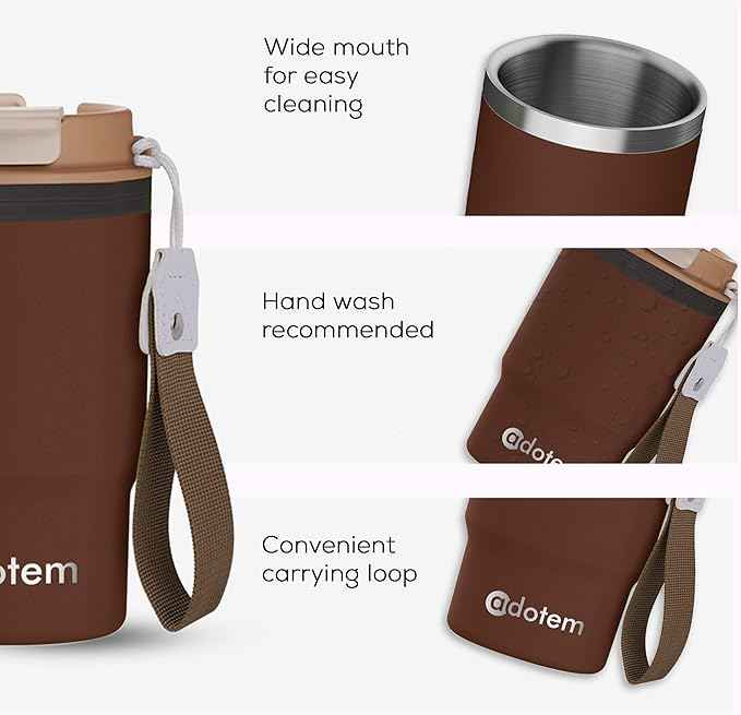 Insulated 16oz Stainless Steel Tumbler Mug Leakproof Double Walled Vacuum Thermal Coffee Cup with 2-in-1 Straw & Lid, Cupholder-Friendly Travel Mug for Hot & Cold Drinks (Brown)