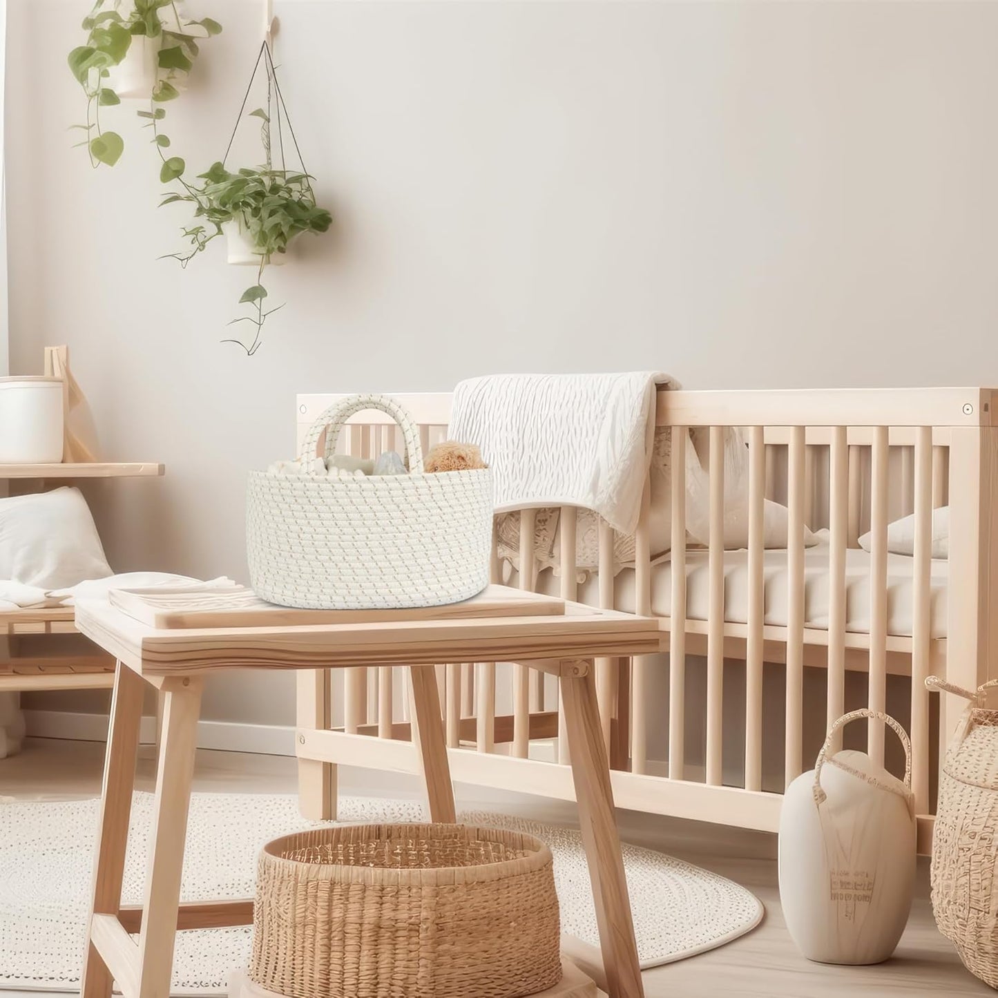 Diaper Caddy Organizer Cotton Rope Baby Basket Nursery Storage and Portable Tote Bag for Car Ideal Baby Shower Gifts and Registry Must-Have for Newborn Essentials striped