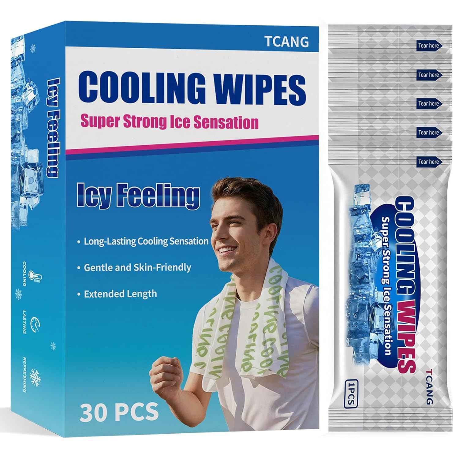 30 Pack Cooling Body Wipes, Alcohol-Free Cooling Towelettes Cooling Towel Alternative for Outdoor Sports, Camping, Hiking, Workout & Hot Weather(Green)