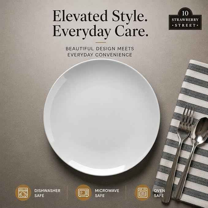 10 Strawberry Street 10.5" Catering Coupe Dinner Plate, Set of 12,White