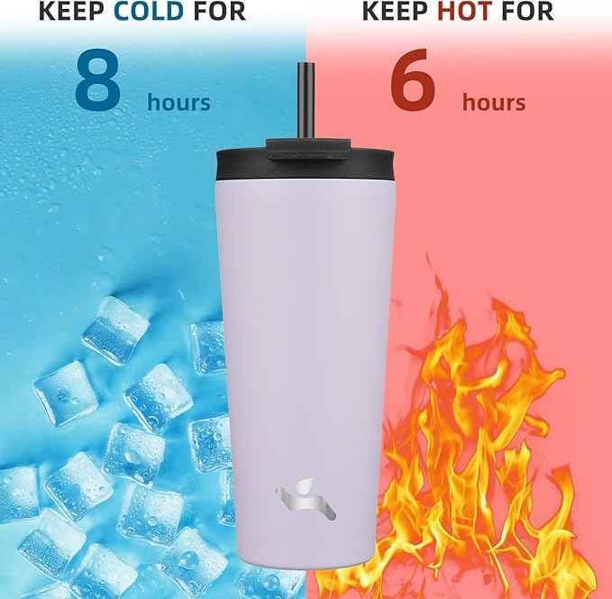 Konokyo 22 OZ Insulated Tumbler with Lid and 2 Straws Stainless Steel Water Bottle Vacuum Travel Mug Coffee Cup,Taro