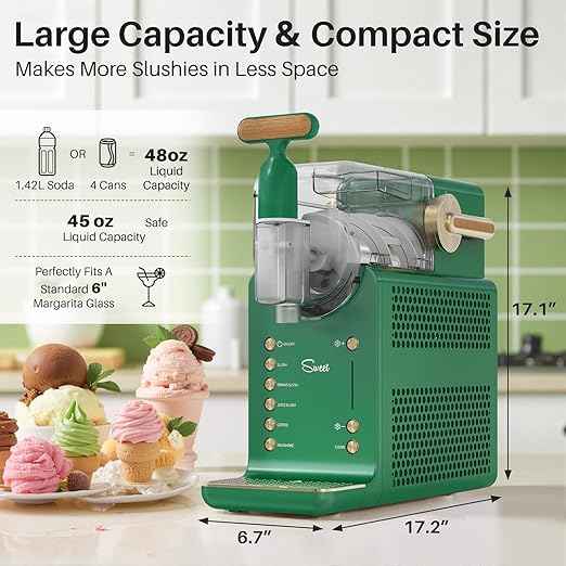 Slushie Machine for Home, Slushy Maker with No Ice Needed, Self-Cleaning, 5 Preset Functions for Soft Serve Ice Cream, Frozen Drink, Milk Shake, Margaritas, Frappe, Green
