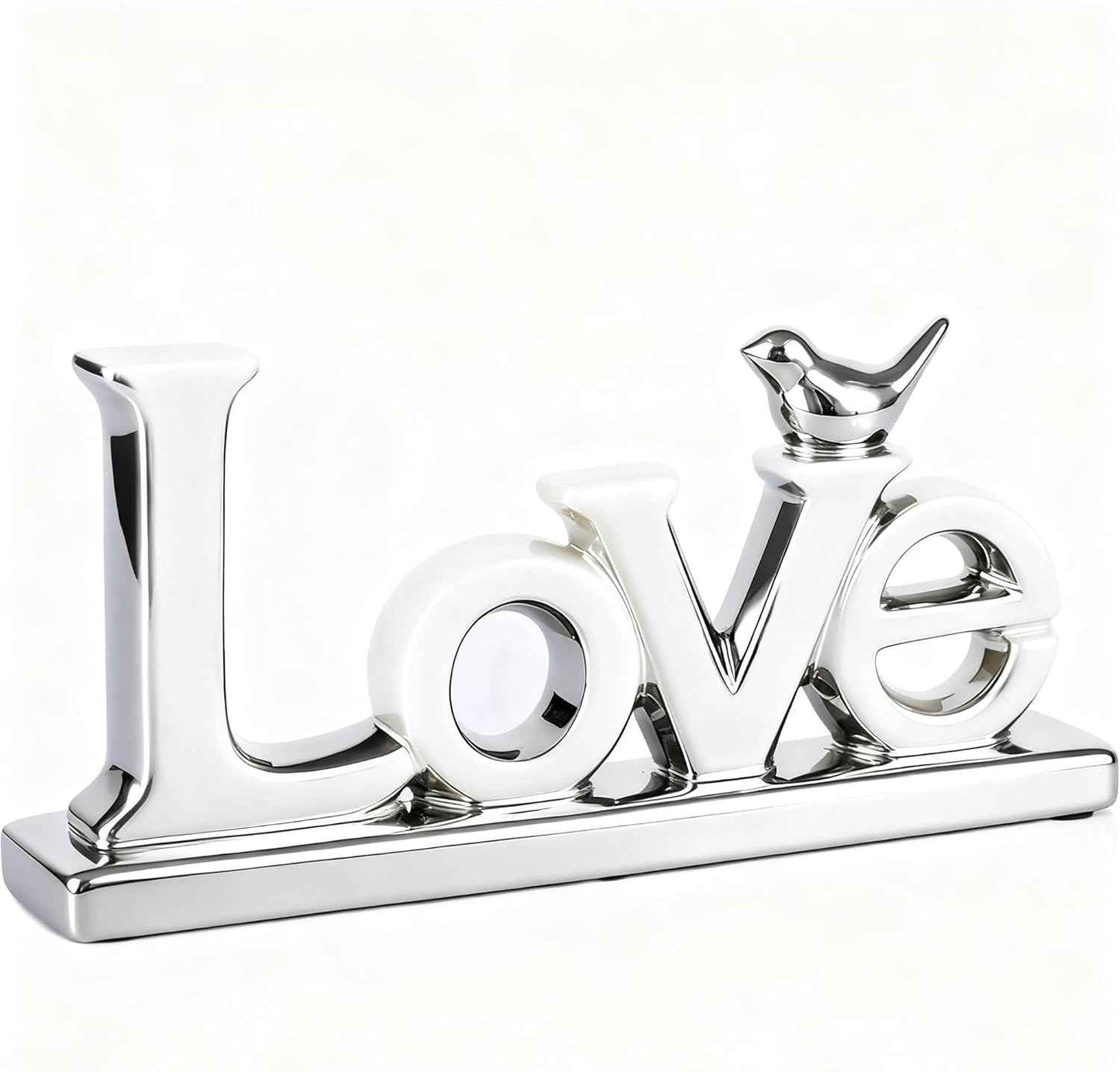 Love Sign Decoration - Silver Love Signs for Home Decor Statue, Modern Bird Sculpture Personalized Love Decor, Silver Style Figurine Decorative Ornaments for Living Room, Bedroom, Desktop