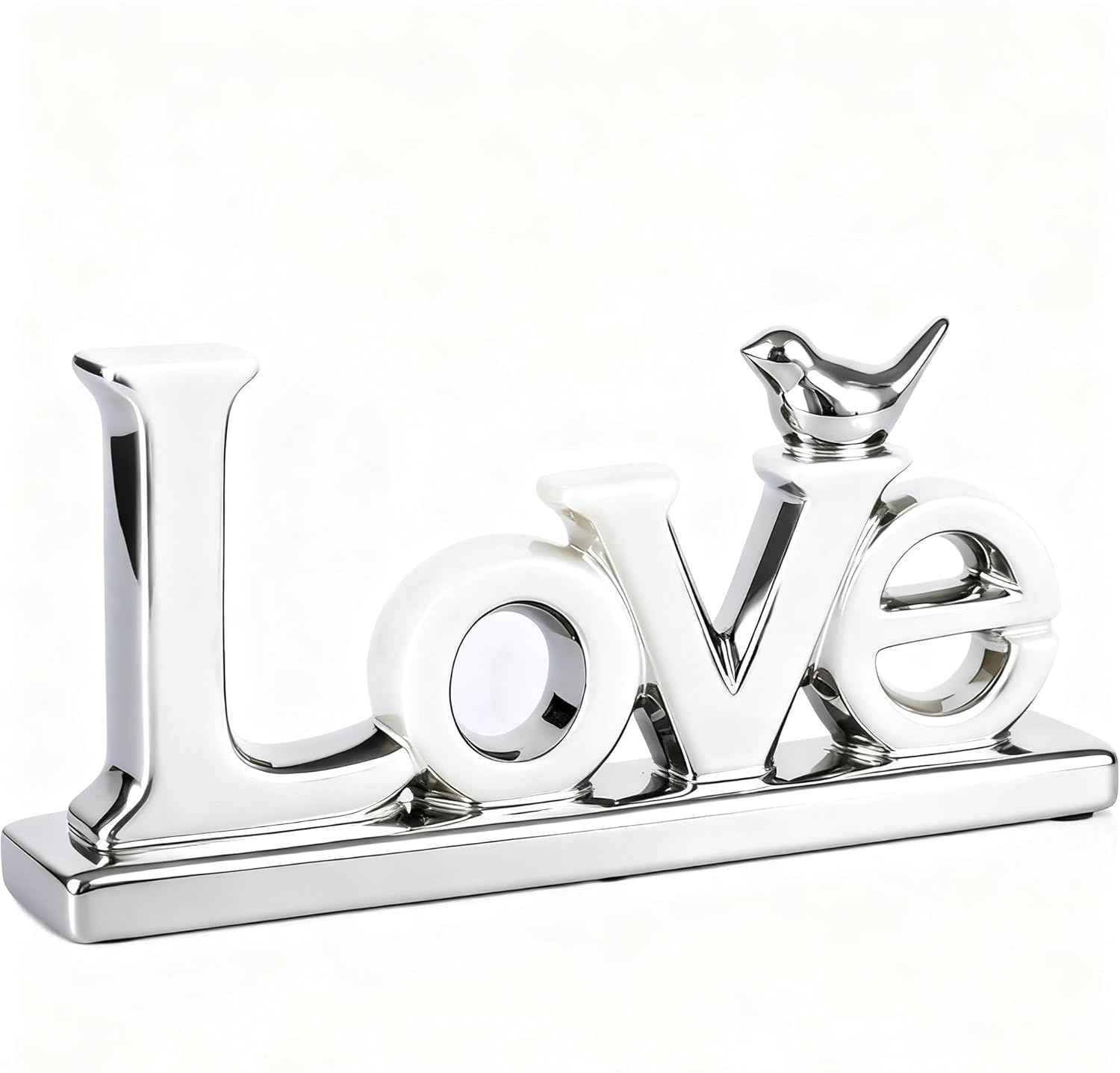 Love Sign Decoration - Silver Love Signs for Home Decor Statue, Modern Bird Sculpture Personalized Love Decor, Silver Style Figurine Decorative Ornaments for Living Room, Bedroom, Desktop