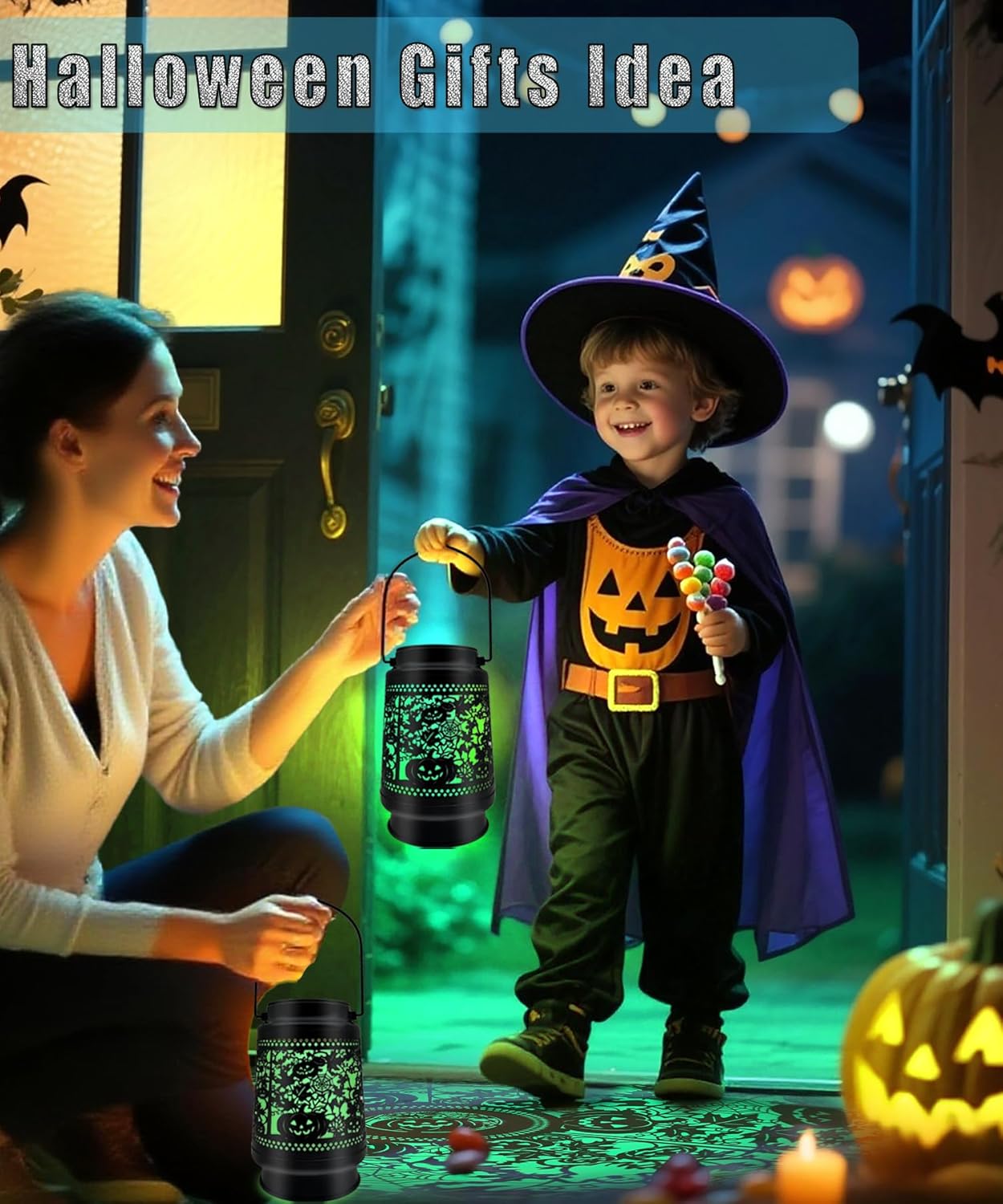 Halloween Decorations Solar Lanterns Outdoor Waterproof Scary Pumpkin Lights for Garden, Patio, Yard, Lawn Porch Halloween Decor Hanging Solar Lights Unique Gifts for Outdoor Decor