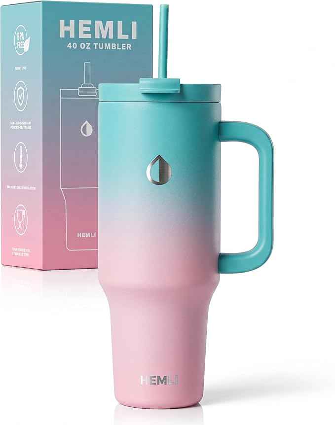 40 Oz Tumbler with Handle and Straw, Insulated Stainless Steel Tumbler with Leakproof 2-in-1 Lid, Reusable and Portable Water and Coffee Travel Mug, Vacuum Insulated