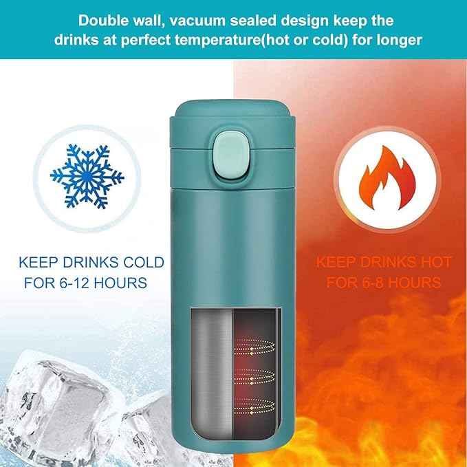 YINJAM Insulated Travel Water Bottle Metal Coffee Cup Mug Stainless Steel Reusable Flask Tumbler for Men Women Gym Hiking Sports (Blue, 15 Oz)