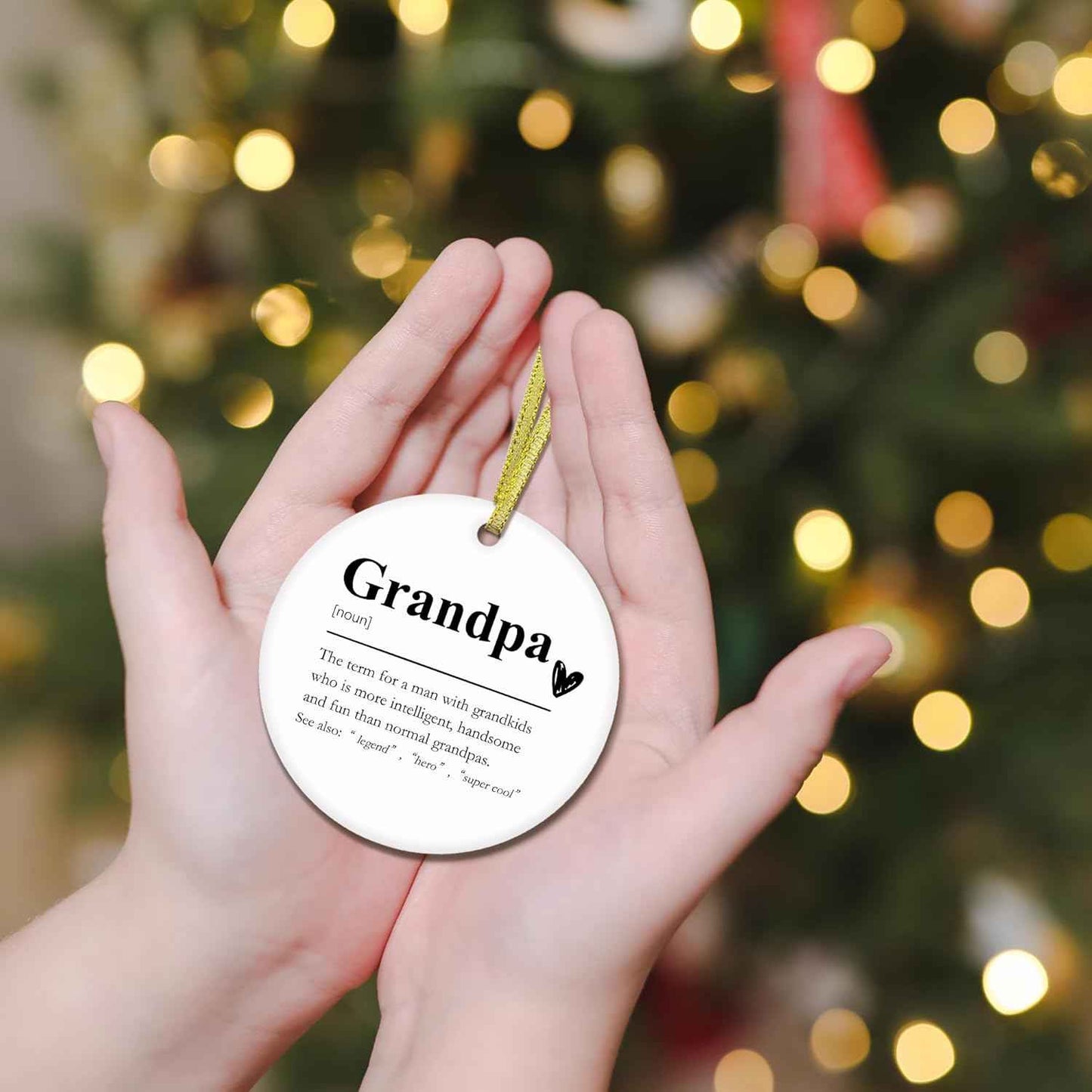 Grandpa Definition Ceramic Christmas Ornaments, Grandpa Gifts Christmas Tree Ornaments, Xmas Thanksgiving Birthday Gifts for Grandpas from Grandkids, Grandpas Decorative Hanging Ornament