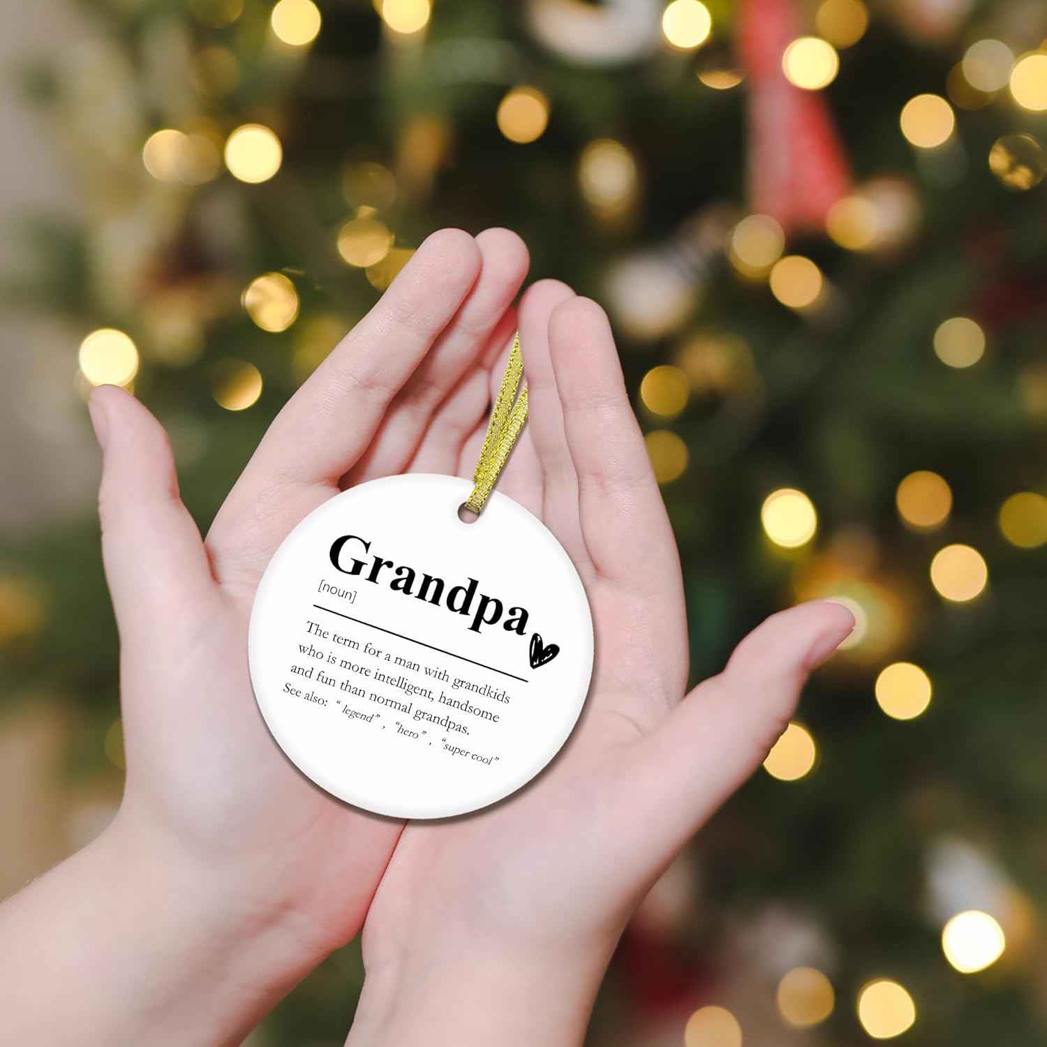 Grandpa Definition Ceramic Christmas Ornaments, Grandpa Gifts Christmas Tree Ornaments, Xmas Thanksgiving Birthday Gifts for Grandpas from Grandkids, Grandpas Decorative Hanging Ornament